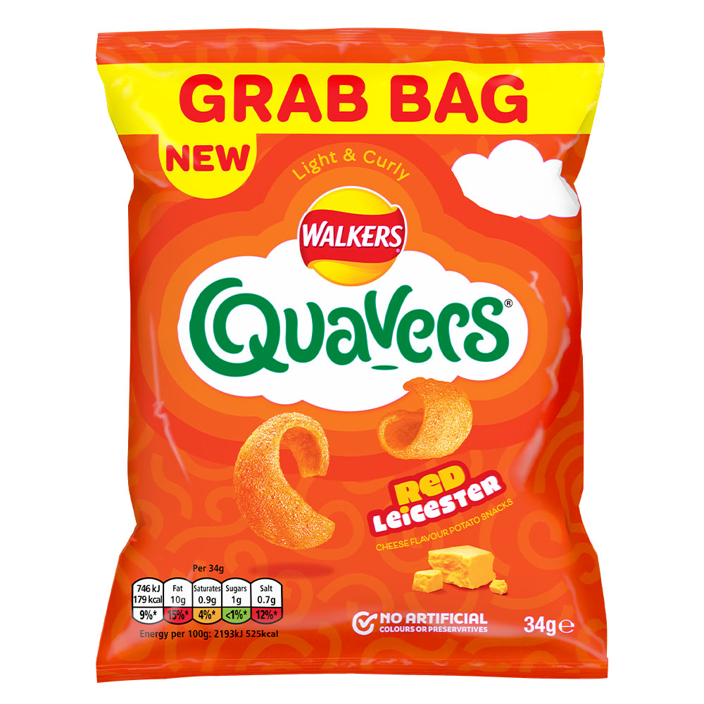 Walkers Quavers Red Leicester Cheese Grab Bag 34g (30 Pack)