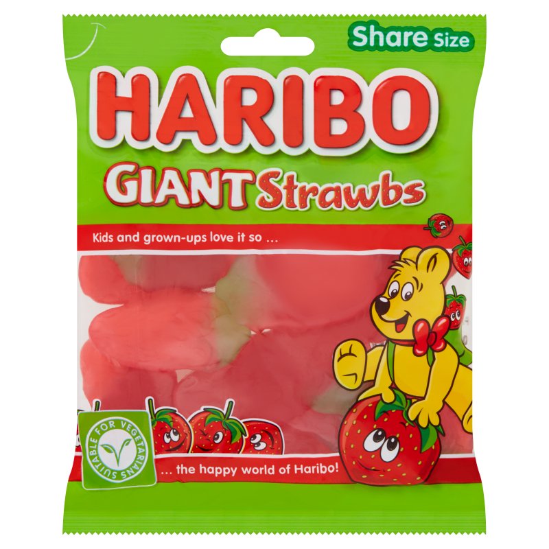 Haribo Giant Strawbs Share Size Bag 160g (12 Pack)