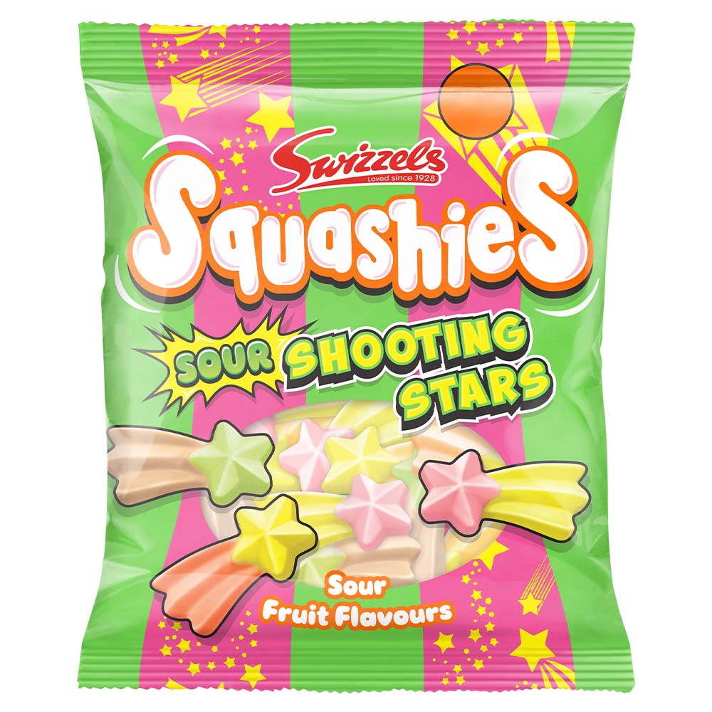 Swizzels Squashies Sour Fruit Shooting Stars Bag 100g (12 Pack)