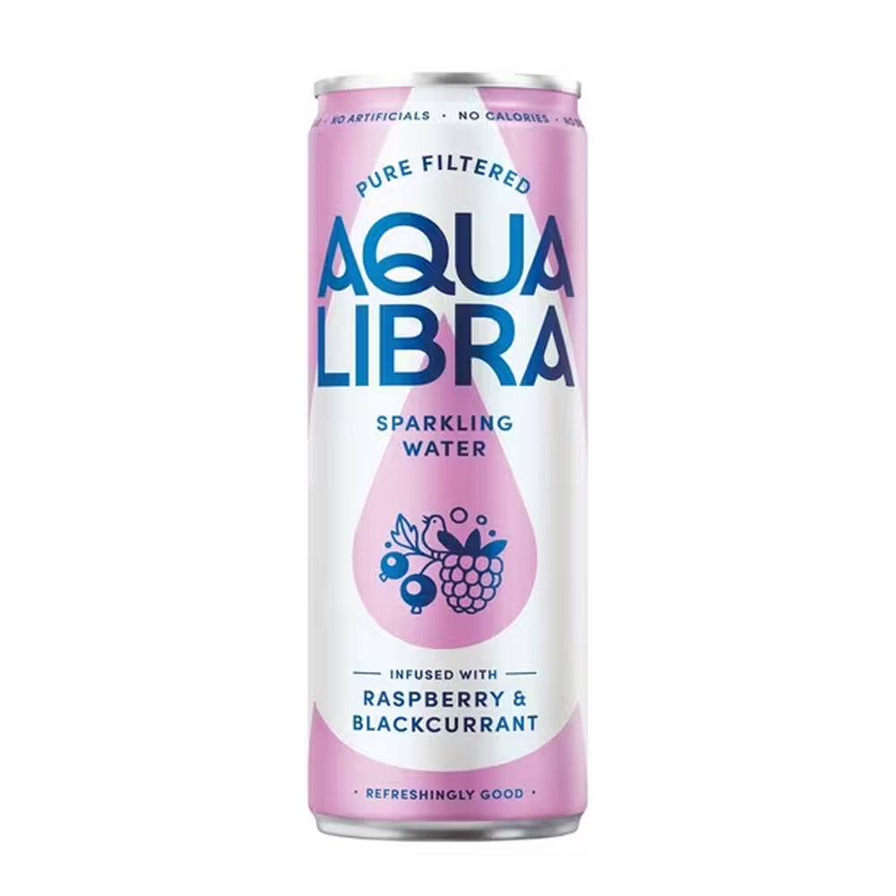 Aqua Libra Raspberry & Blackcurrant Sparkling Water Slim Can 330ml (24 Pack)