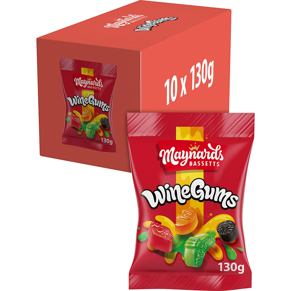 Maynards Bassetts Wine Gums Sweets Sharing Bag 130g (10 Pack)