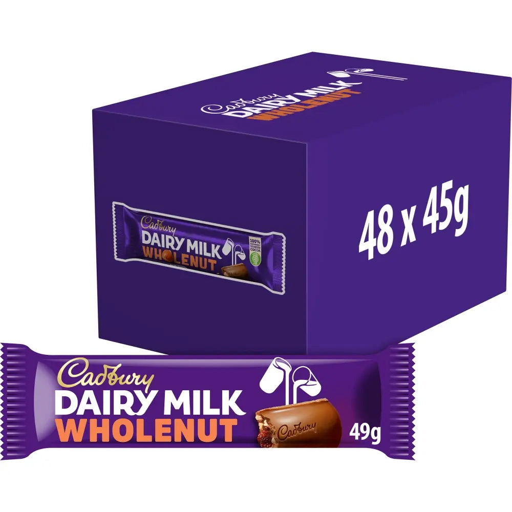 Cadbury EU Dairy Milk Whole Nut Chocolate Bar 45g (48 Pack)