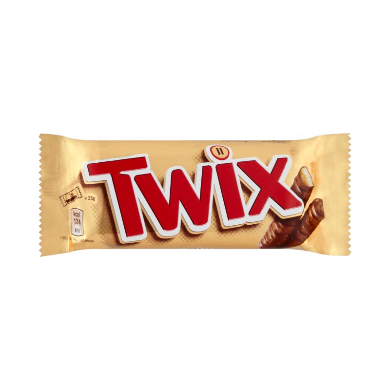 Twix Caramel, Biscuit & Milk Chocolate 2 Finger Snack Bar 50g (25 Pack)