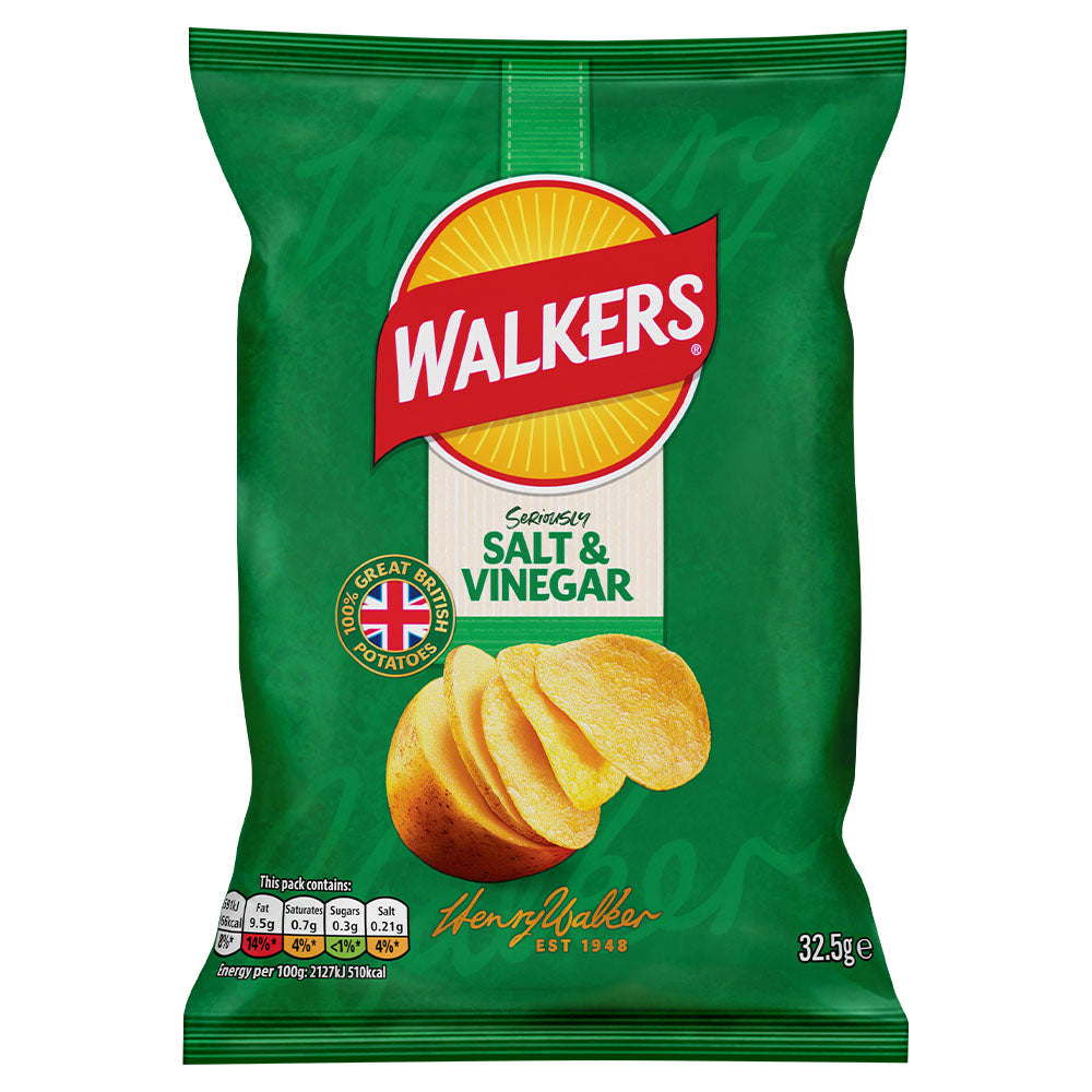 Walkers Salt & Vinegar Crisps 32.5g (32 Pack)