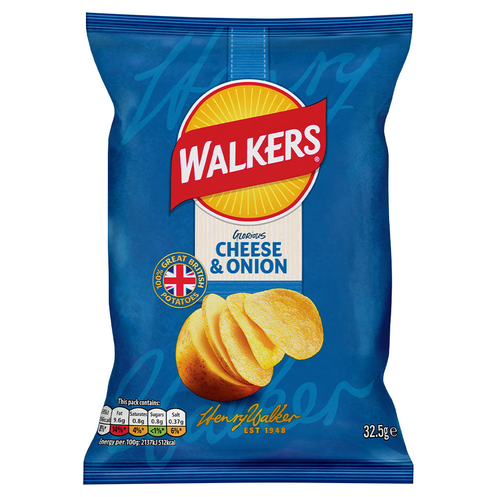 Walkers Cheese & Onion Crisps 32.5g (32 Pack)