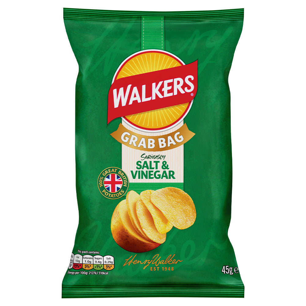 Walkers Salt & Vinegar Crisps Grab Bag 45g (32 Pack)