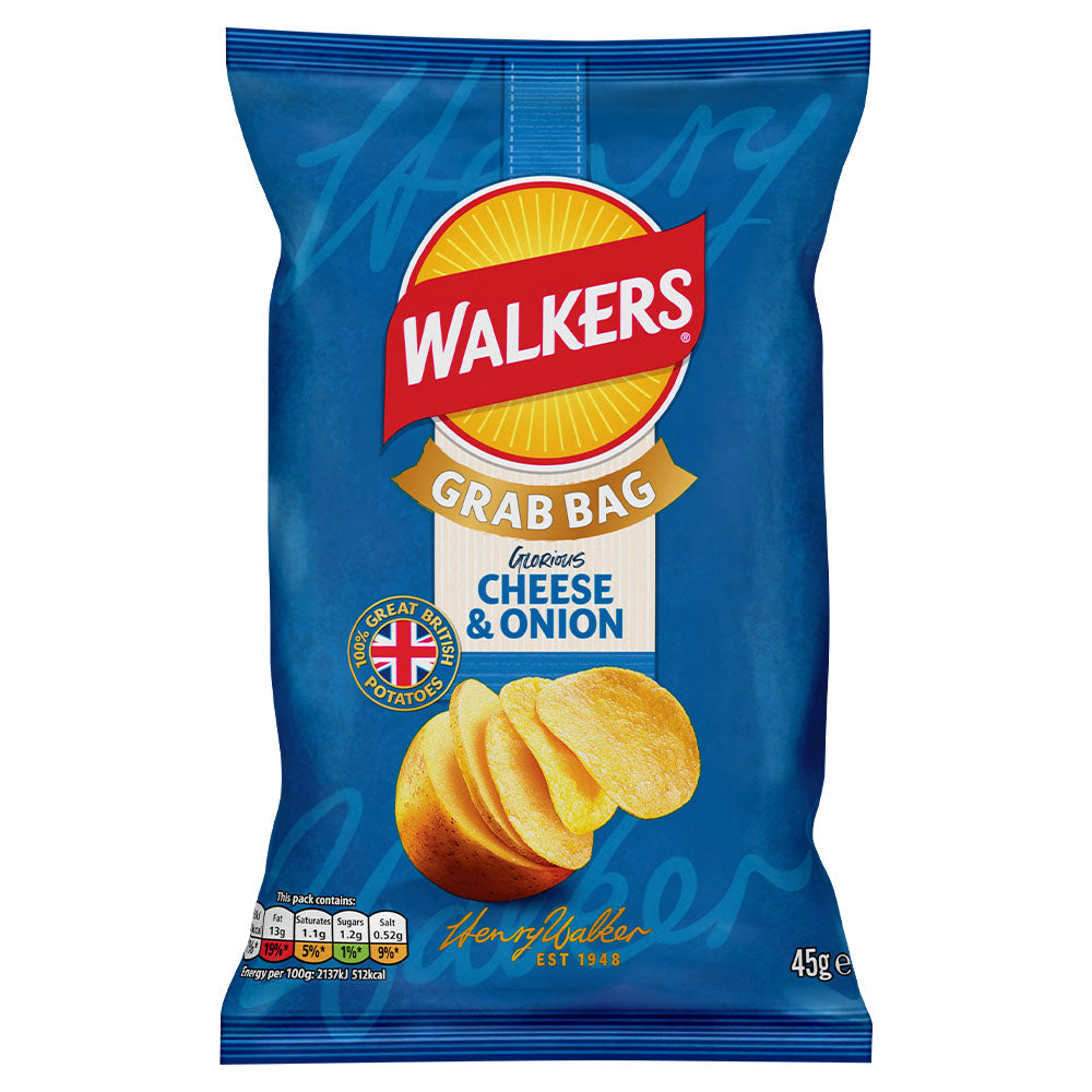 Walkers Cheese & Onion Crisps Grab Bag 45g (32 Pack)