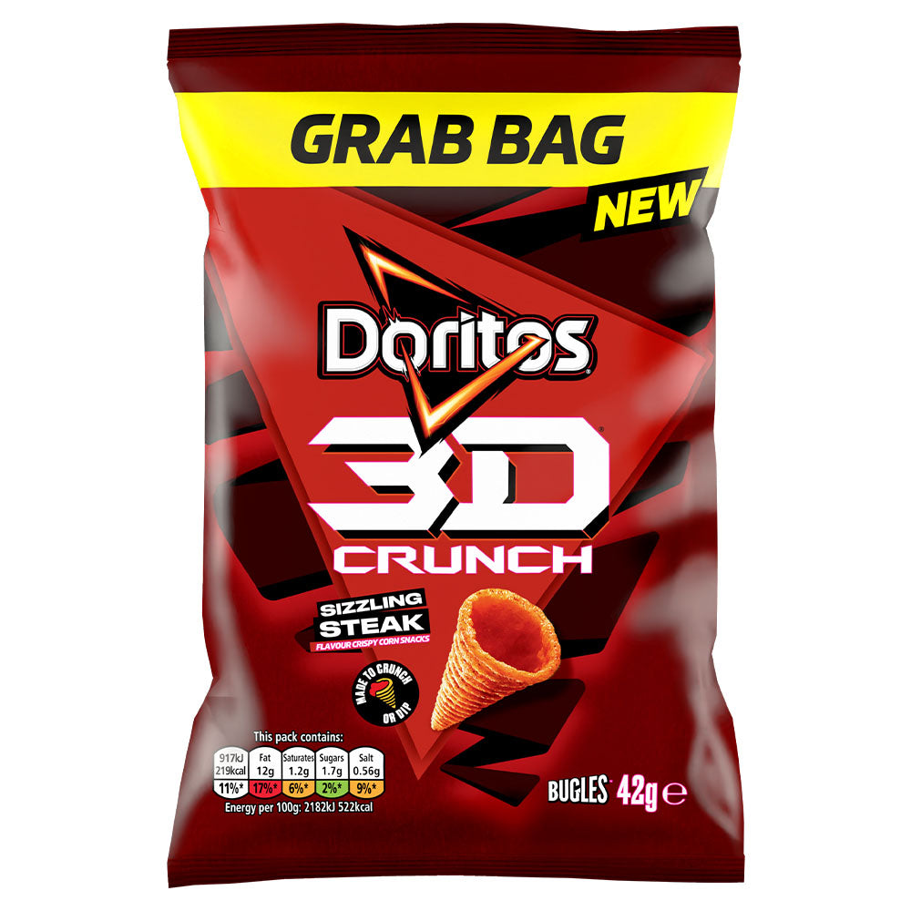 Doritos 3D Crunch Sizzling Steak Grab Bag Crisps 42g (36 Pack)