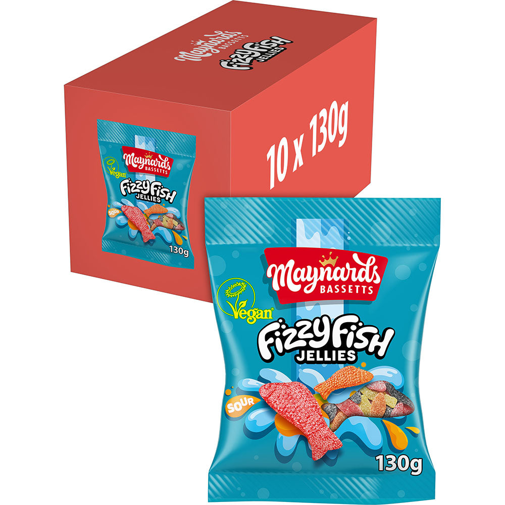 Maynards Bassetts Fizzy Fish Sweets Sharing Bag 130g (10 Pack)